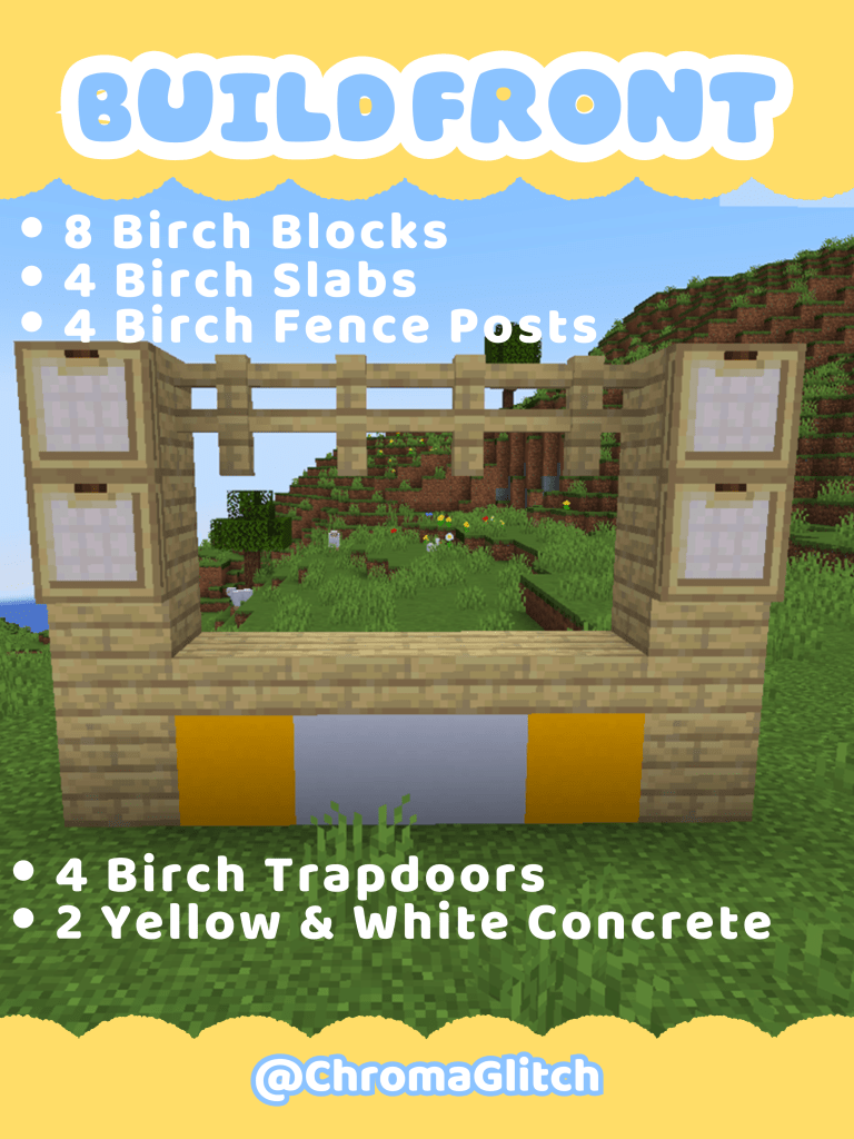 visual of step 1 of building a lemonade stand base in minecraft.