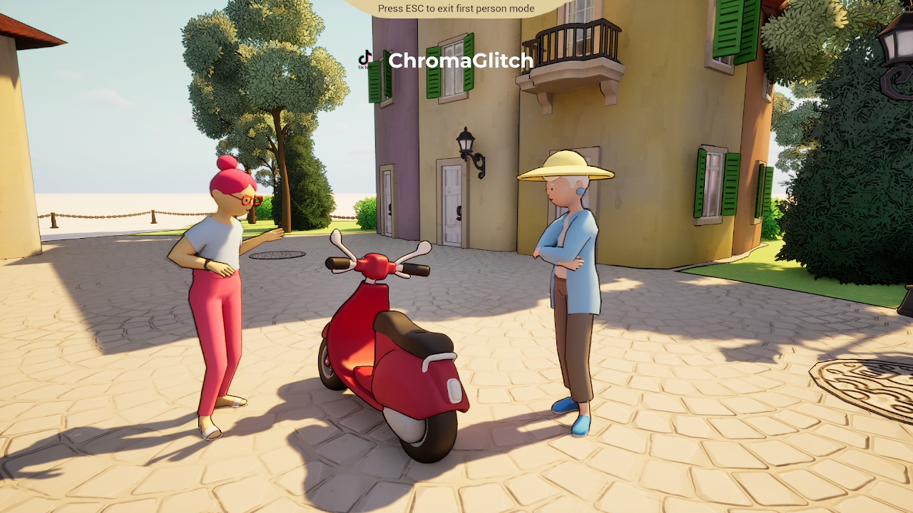 Screenshot of characters talking in the monterona video game.