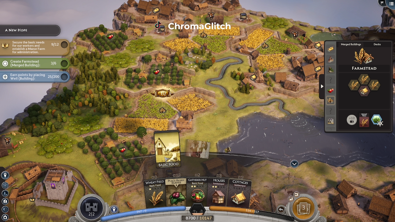 Screenshot of gameplay in TerraScape showing farms and settlments.