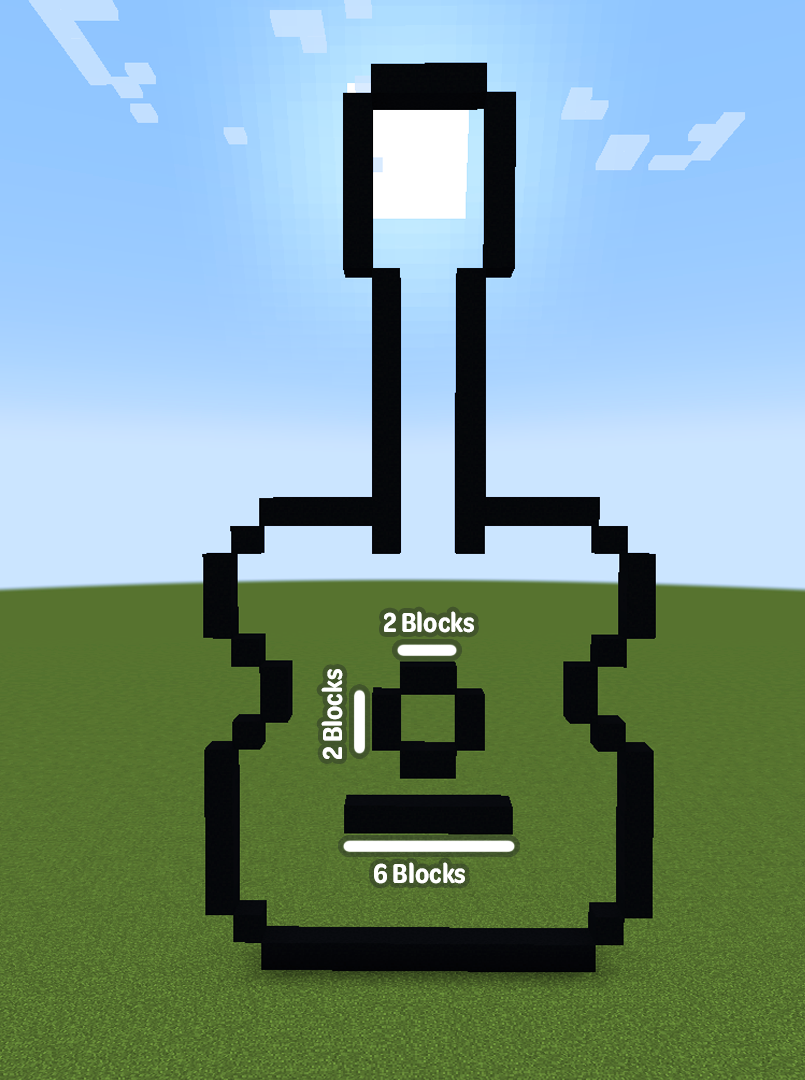 template for placemment of interior outline blocks on a minecraft guitar.
