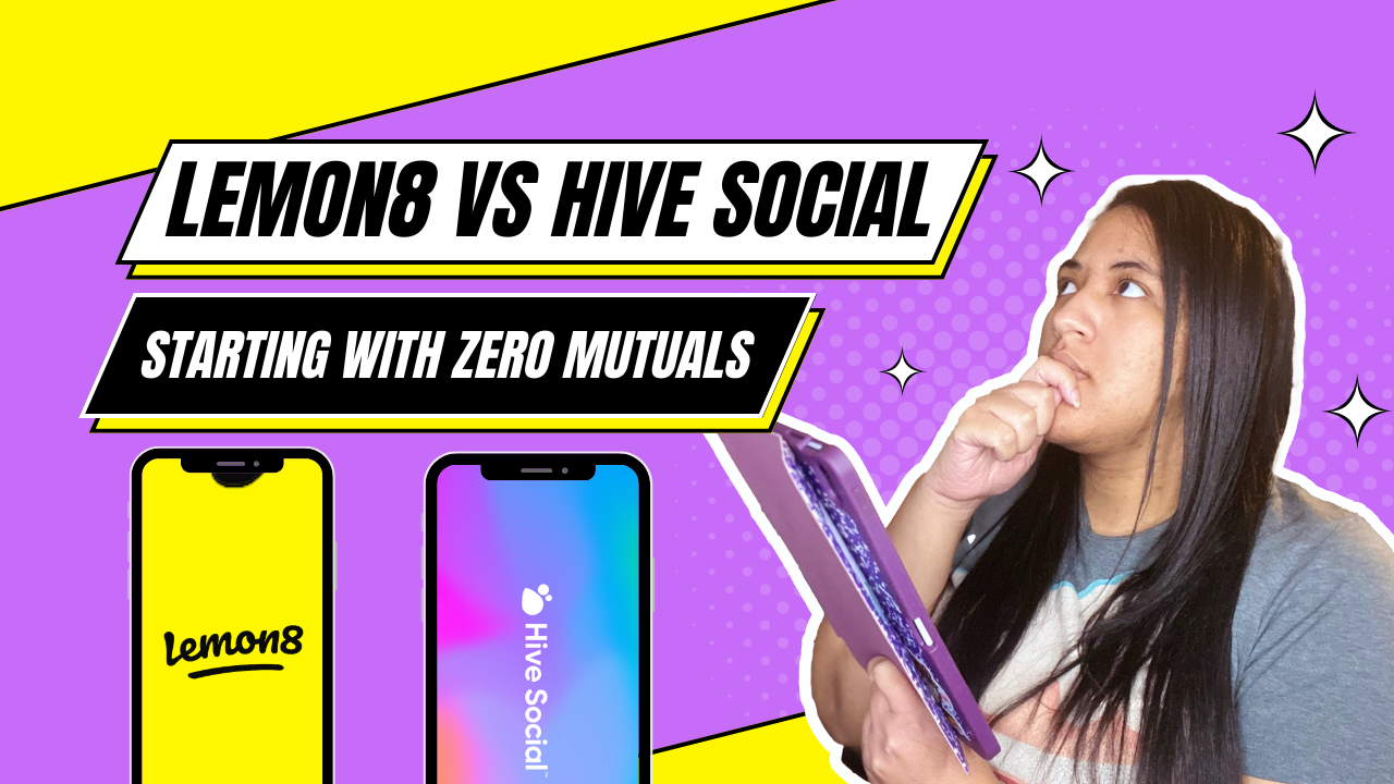 lemon8 vs hive social starting from zero image of camisha looking up at text with phones with app logos