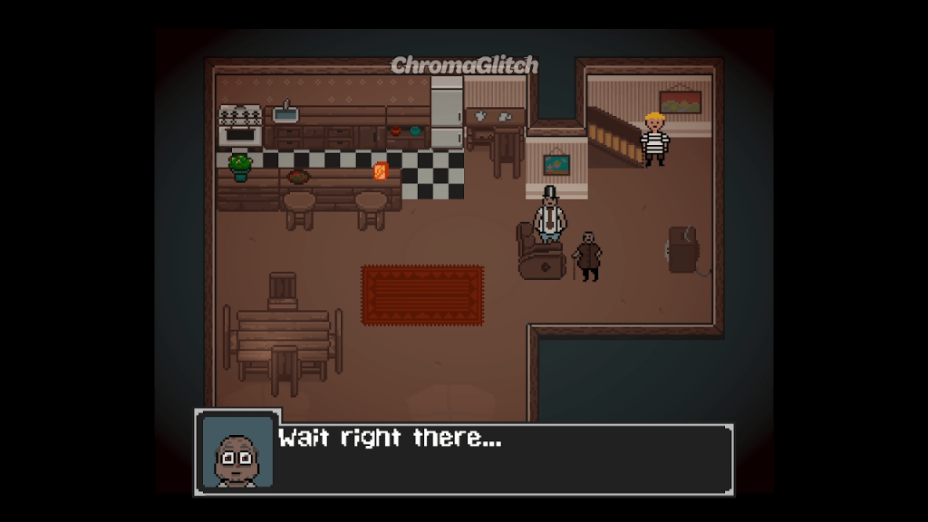Game Over video game screenshot showing the main characters family and house.