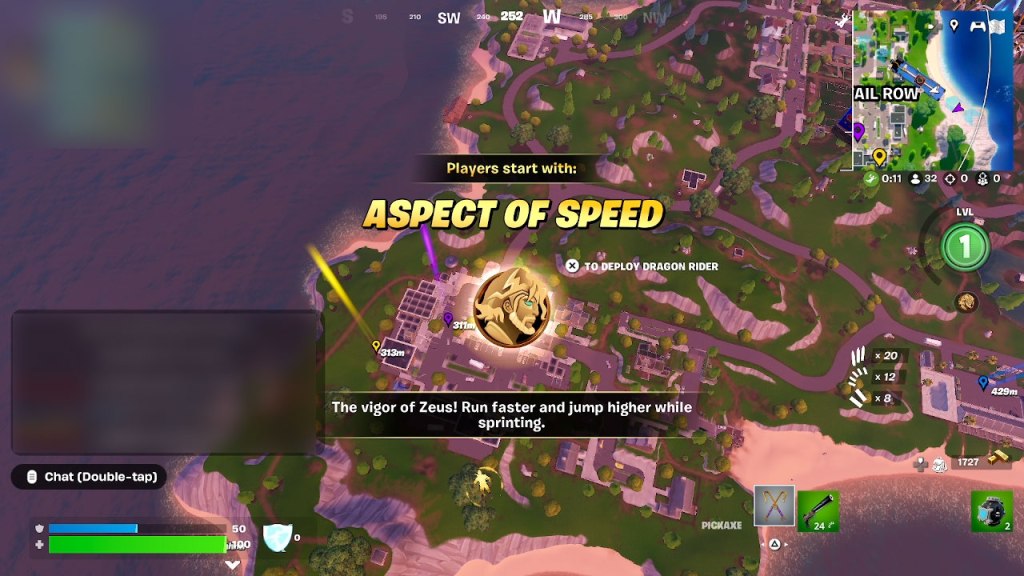 Screenshot of starting screen in Fortnite Blitz Royale mode showing starting Zeus medallion.