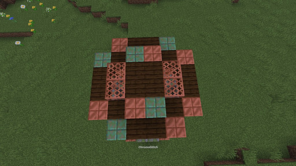 Screenshot of the roof with a copper and wood grain pattern.