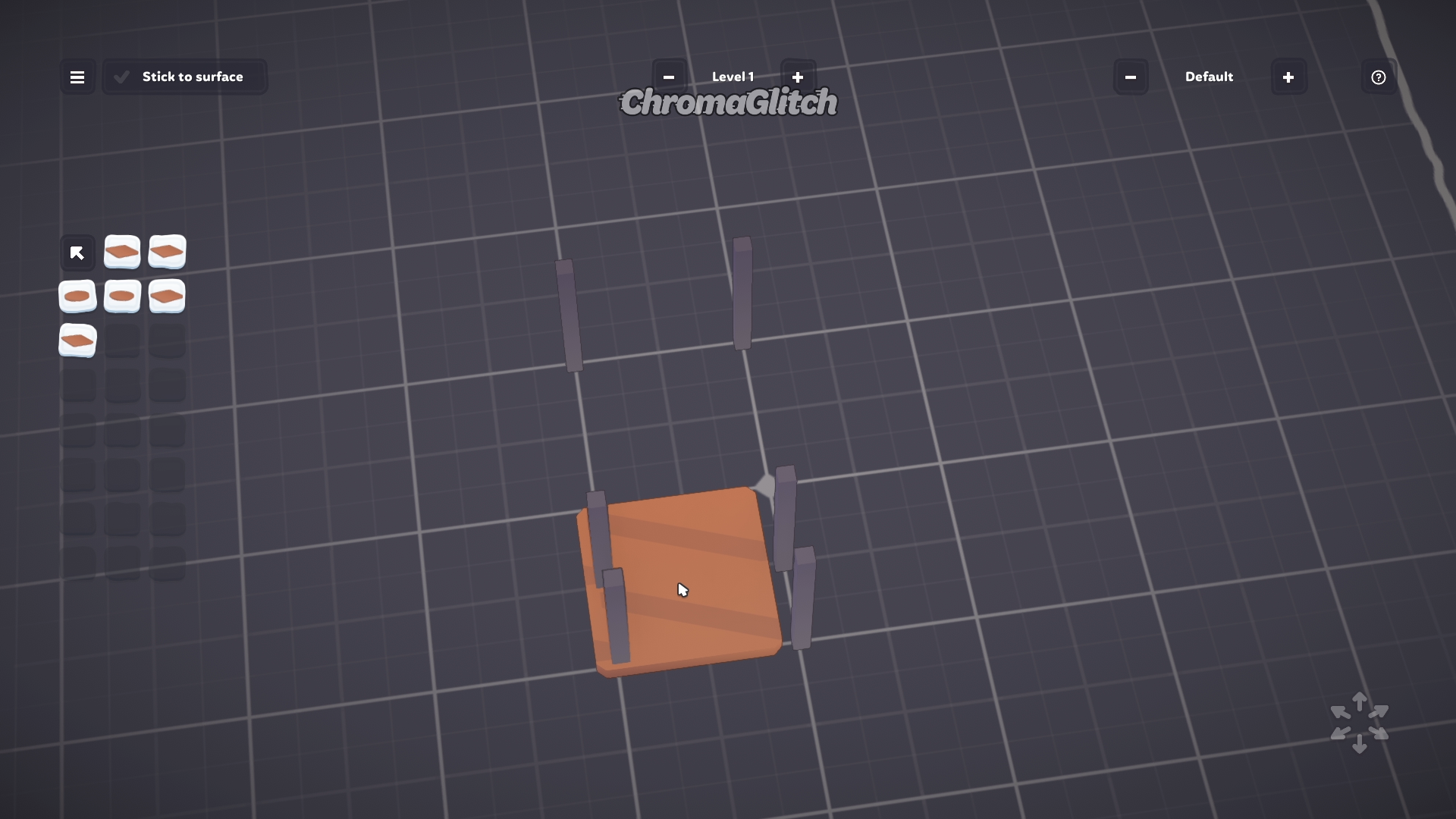Screenshot of table legs and a small square surface on a grid.