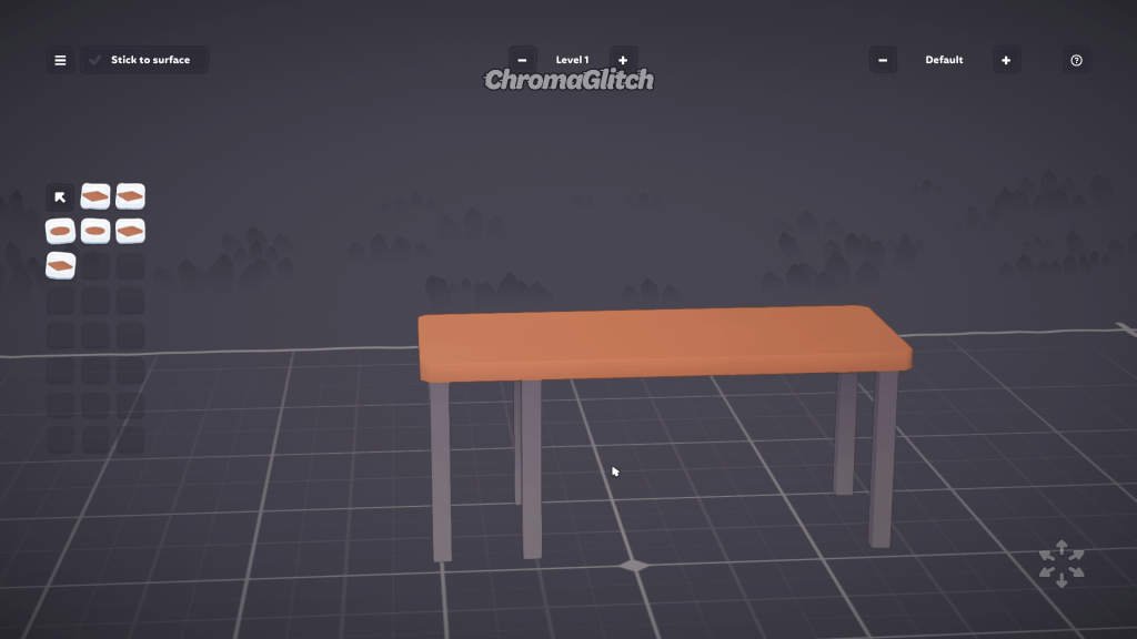 A table with six legs on a grid.