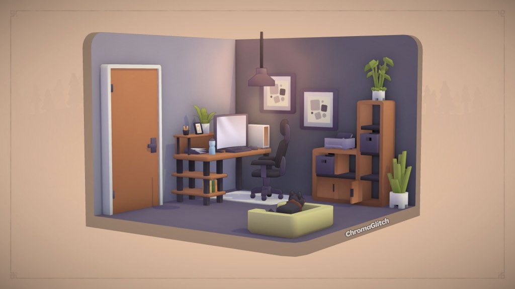 An office space designed in MakeRoom using the custom desk from the tutorial. 