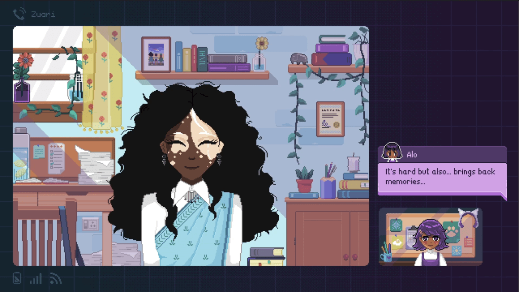 Screenshot of a video call in the Fishbowl video game.