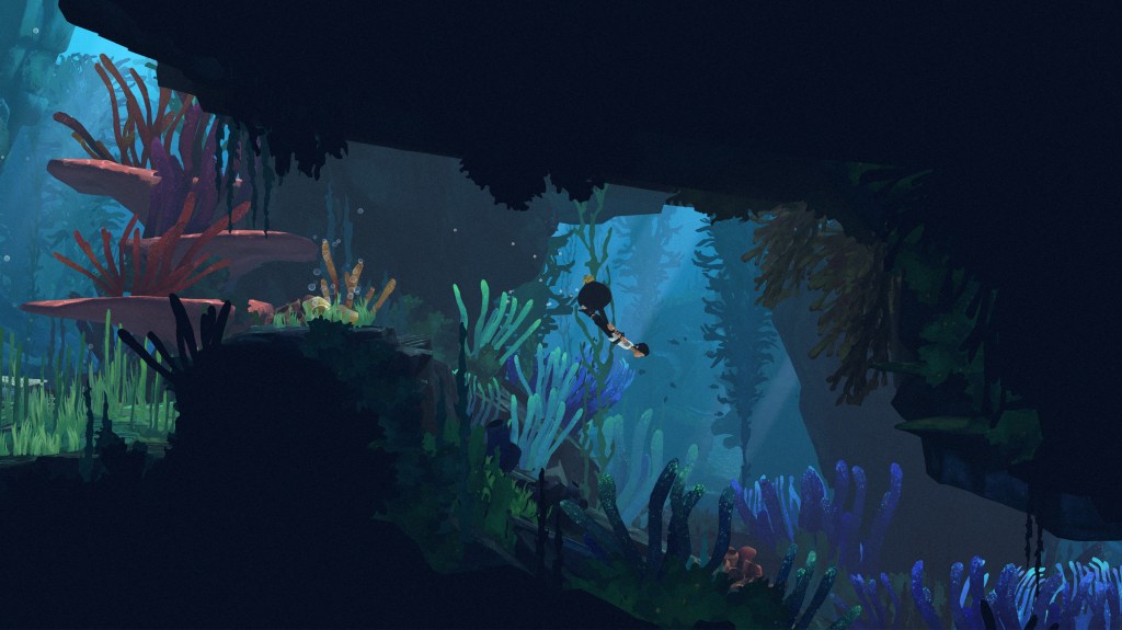Screenshot of lana swimming through an underwater area in the game.